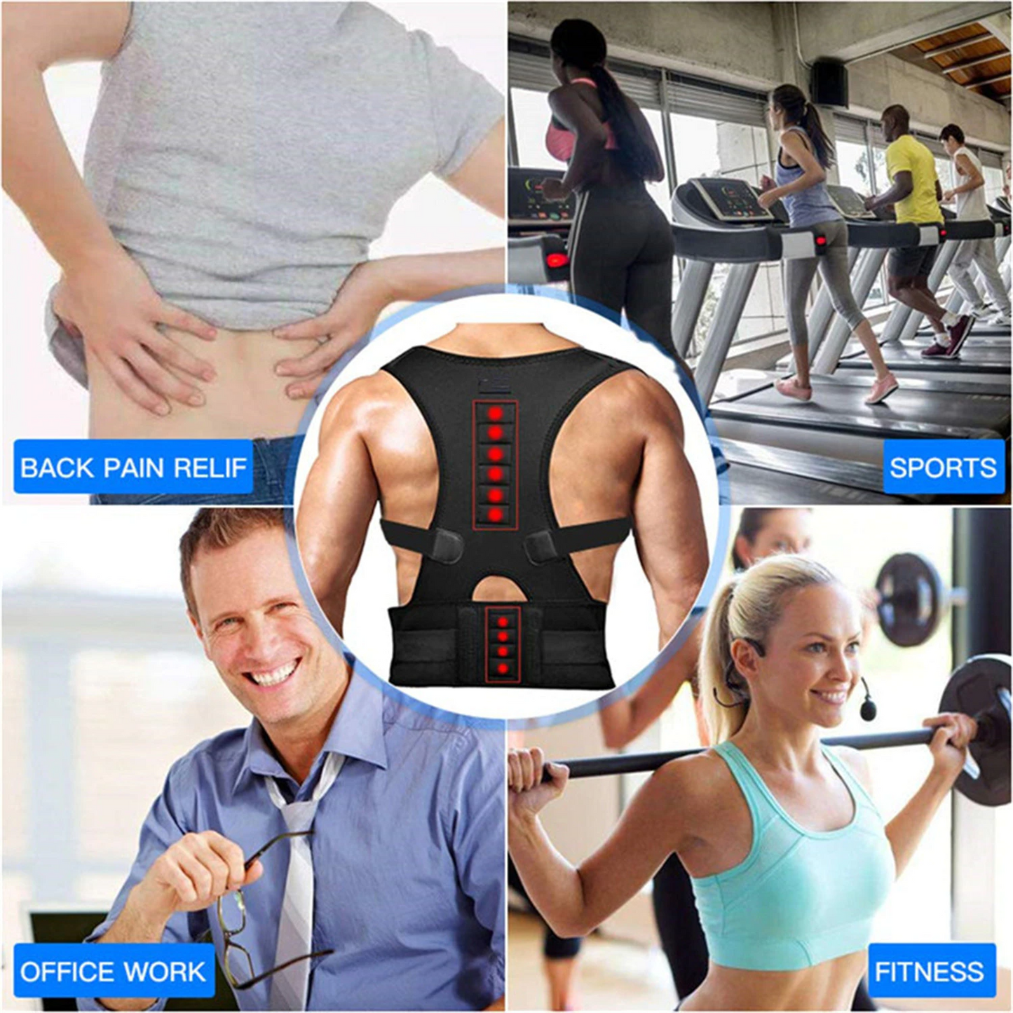 Posture Corrector Support w/ Magnetic Back Shoulder Brace Belt Band; for men and women
