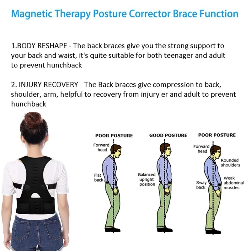 Posture Corrector Support w/ Magnetic Back Shoulder Brace Belt Band; for men and women