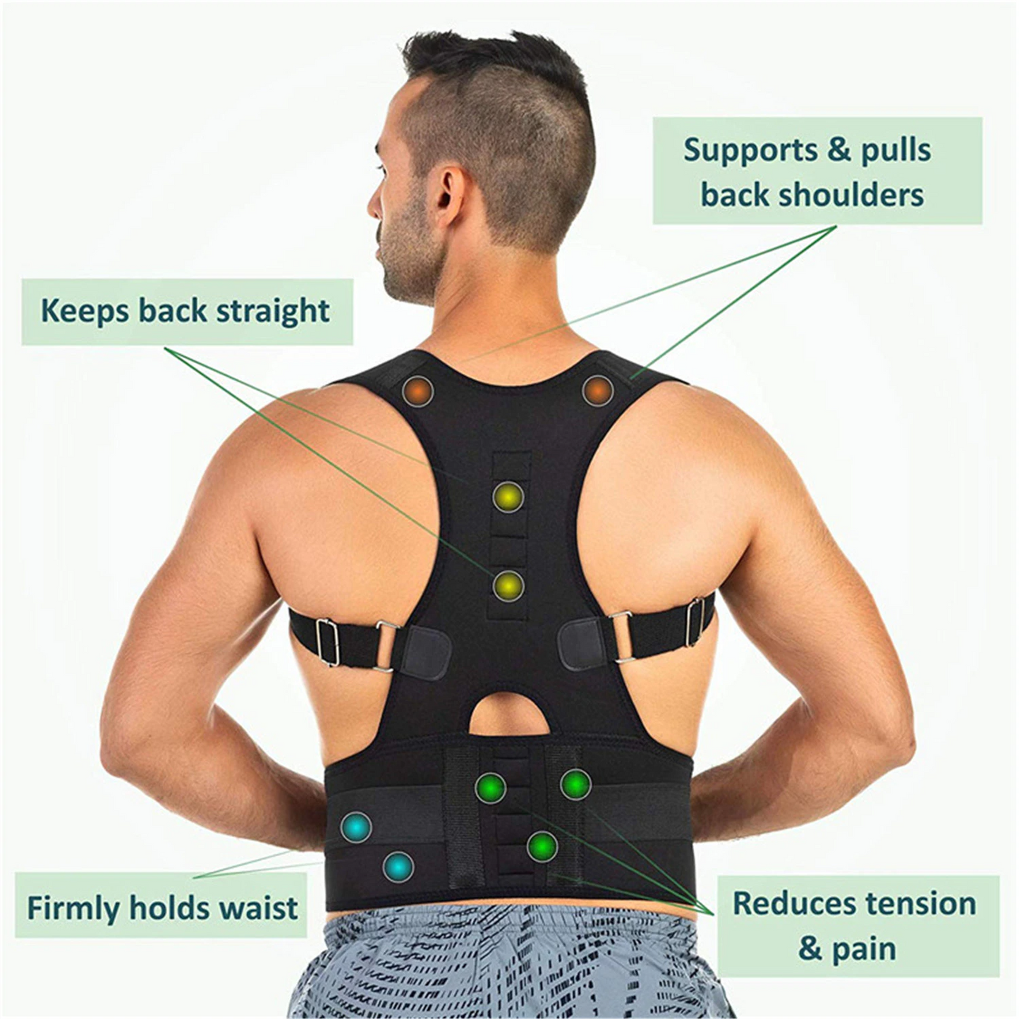 Posture Corrector Support w/ Magnetic Back Shoulder Brace Belt Band; for men and women