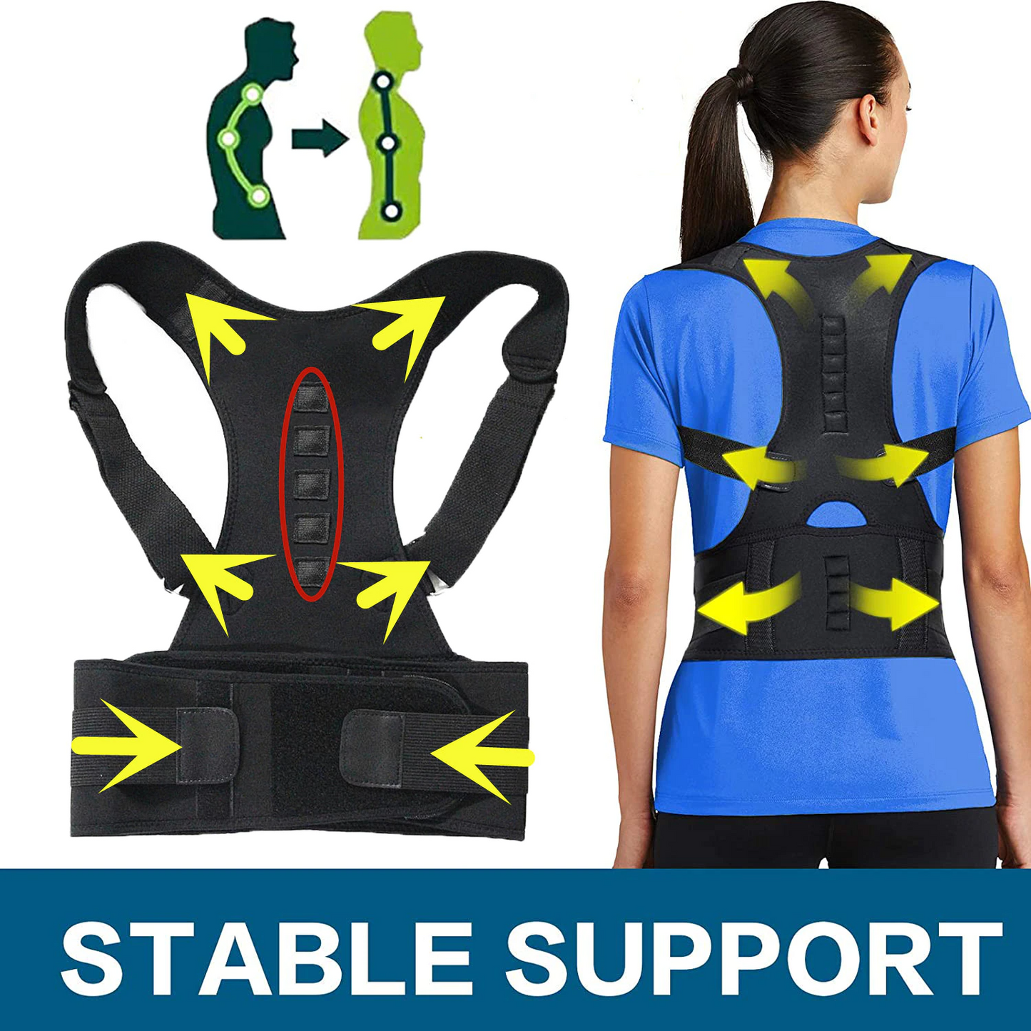 Posture Corrector Support w/ Magnetic Back Shoulder Brace Belt Band; for men and women